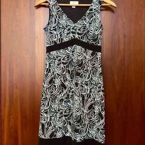 Ann Taylor Black and White Swirl Midi Dress